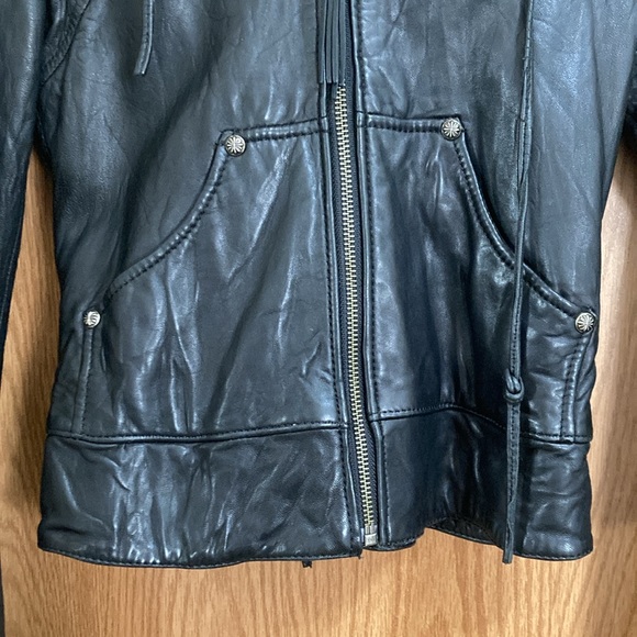 Affliction hooded black leather jacket - Picture 2 of 6